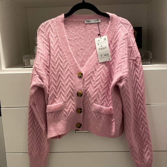 Zara Sweaters Nwt Zara Pink Knit Cardigan Poshmark